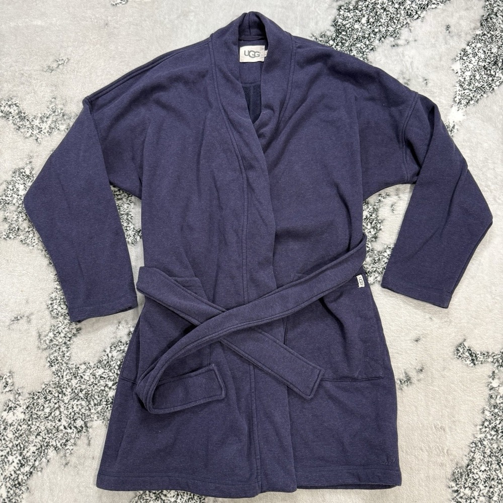Ugg Womens Sz XL Wrap Robe Cardigan Blue Cotton Blend Belted Long Sleeve Lounge